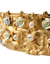 Load image into Gallery viewer, Dolce &amp; Gabbana Gold Brass Faux Pearl Floral Embellished Belt
