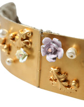 Load image into Gallery viewer, Dolce &amp; Gabbana Gold Brass Faux Pearl Floral Embellished Belt
