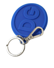 Load image into Gallery viewer, Dolce &amp; Gabbana Blue Rubber DG Logo Silver Brass Metal Keyring Keychain
