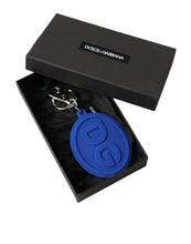 Load image into Gallery viewer, Dolce &amp; Gabbana Blue Rubber DG Logo Silver Brass Metal Keyring Keychain
