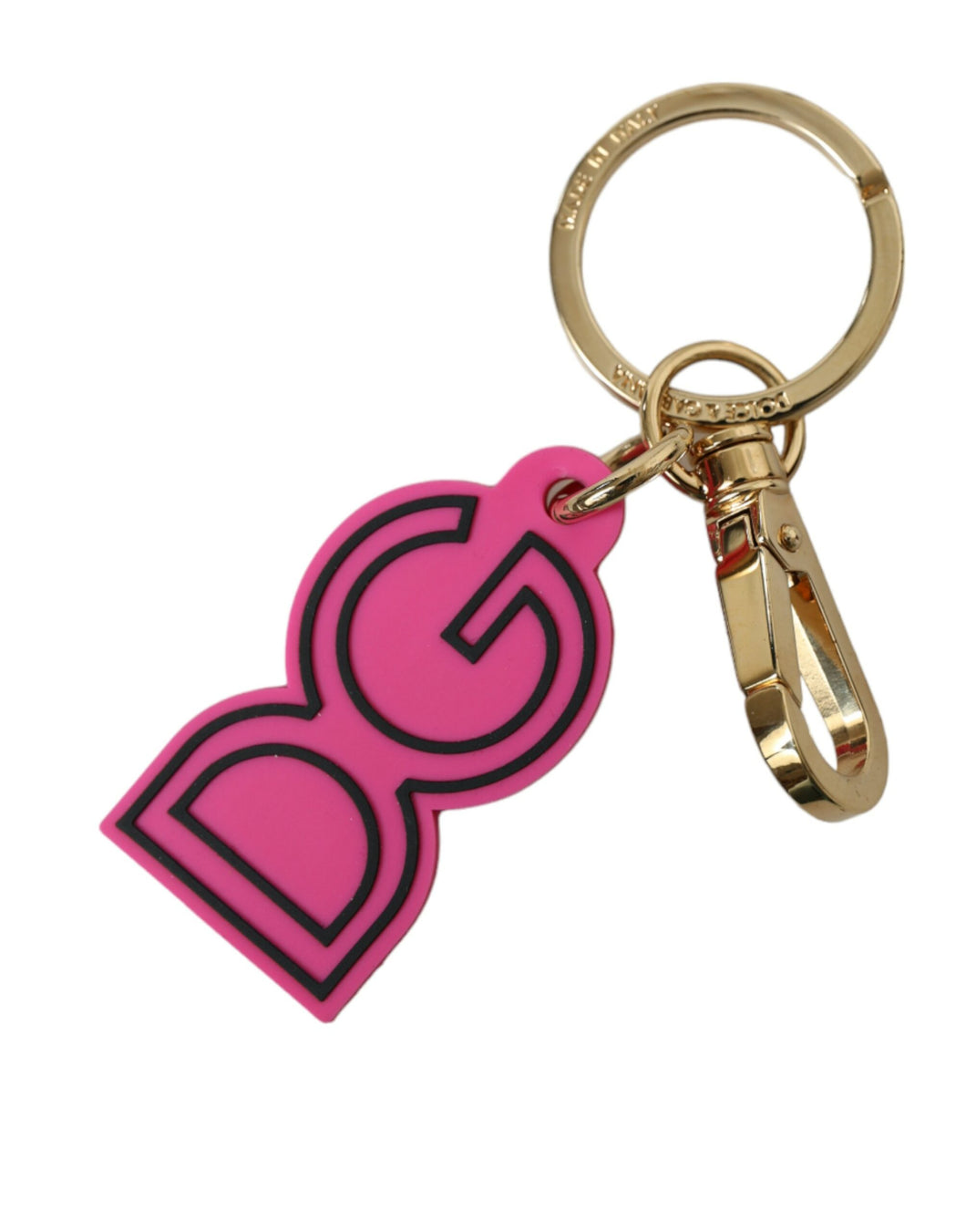 Dolce & Gabbana Pink Rubber Gold Tone Metal DG Logo Keyring Keychain