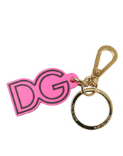 Load image into Gallery viewer, Dolce &amp; Gabbana Pink Rubber Gold Tone Metal DG Logo Keyring Keychain
