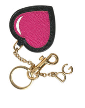 Load image into Gallery viewer, Dolce &amp; Gabbana Pink Black Heart Leather Gold Tone Brass Keyring Keychain
