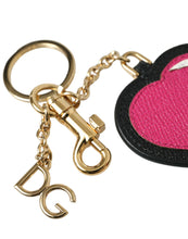 Load image into Gallery viewer, Dolce &amp; Gabbana Pink Black Heart Leather Gold Tone Brass Keyring Keychain
