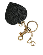 Load image into Gallery viewer, Dolce &amp; Gabbana Pink Black Heart Leather Gold Tone Brass Keyring Keychain
