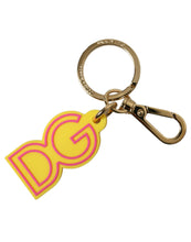 Load image into Gallery viewer, Dolce &amp; Gabbana Yellow Rubber Gold Tone Metal DG Logo Keyring Keychain
