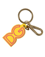 Load image into Gallery viewer, Dolce &amp; Gabbana Yellow Rubber Gold Tone Metal DG Logo Keyring Keychain
