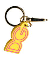 Load image into Gallery viewer, Dolce &amp; Gabbana Yellow Rubber Gold Tone Metal DG Logo Keyring Keychain
