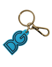 Load image into Gallery viewer, Dolce &amp; Gabbana Blue Rubber Gold Tone Metal DG Logo Keyring Keychain
