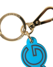 Load image into Gallery viewer, Dolce &amp; Gabbana Blue Rubber Gold Tone Metal DG Logo Keyring Keychain
