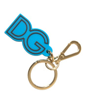 Load image into Gallery viewer, Dolce &amp; Gabbana Blue Rubber Gold Tone Metal DG Logo Keyring Keychain
