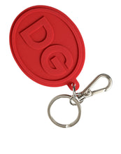 Load image into Gallery viewer, Dolce &amp; Gabbana Red Rubber DG Logo Silver Brass Metal Keyring Keychain
