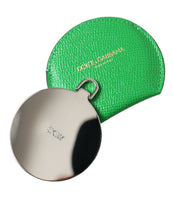 Load image into Gallery viewer, Dolce &amp; Gabbana Green Calfskin Leather Round Logo Hand Mirror Holder
