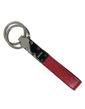 Load image into Gallery viewer, Dolce &amp; Gabbana Red Leather Logo Plaque Silver Brass Keyring Keychain
