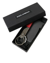 Load image into Gallery viewer, Dolce &amp; Gabbana Red Leather Logo Plaque Silver Brass Keyring Keychain
