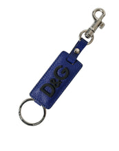 Load image into Gallery viewer, Dolce &amp; Gabbana Blue Calf Leather DG Logo Silver Brass Keyring Keychain
