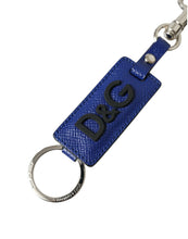 Load image into Gallery viewer, Dolce &amp; Gabbana Blue Calf Leather DG Logo Silver Brass Keyring Keychain
