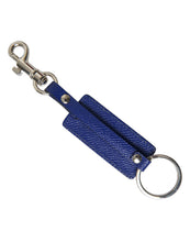 Load image into Gallery viewer, Dolce &amp; Gabbana Blue Calf Leather DG Logo Silver Brass Keyring Keychain
