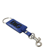 Load image into Gallery viewer, Dolce &amp; Gabbana Blue Calf Leather DG Logo Silver Brass Keyring Keychain
