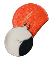 Load image into Gallery viewer, Dolce &amp; Gabbana Orange Calfskin Leather Round Logo Hand Mirror Holder
