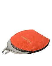 Load image into Gallery viewer, Dolce &amp; Gabbana Orange Calfskin Leather Round Logo Hand Mirror Holder
