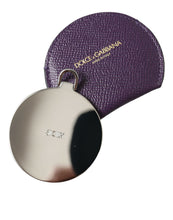 Load image into Gallery viewer, Dolce &amp; Gabbana Purple Calfskin Leather Round Logo Hand Mirror Holder
