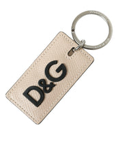 Load image into Gallery viewer, Dolce &amp; Gabbana Beige Calf Leather DG Logo Silver Brass Keyring Keychain
