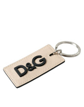 Load image into Gallery viewer, Dolce &amp; Gabbana Beige Calf Leather DG Logo Silver Brass Keyring Keychain
