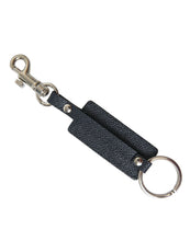 Load image into Gallery viewer, Dolce &amp; Gabbana Black Calf Leather DG Logo Silver Brass Keyring Keychain
