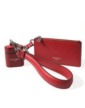 Load image into Gallery viewer, Dolce &amp; Gabbana Red Leather Silver Metal Logo Strap Pouch Airpods Case
