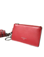 Load image into Gallery viewer, Dolce &amp; Gabbana Red Leather Silver Metal Logo Strap Pouch Airpods Case
