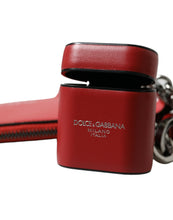 Load image into Gallery viewer, Dolce &amp; Gabbana Red Leather Silver Metal Logo Strap Pouch Airpods Case
