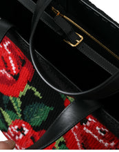 Load image into Gallery viewer, Dolce &amp; Gabbana Black Cashmere Rose Embroidery Shopping Tote Bag
