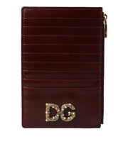 Load image into Gallery viewer, Dolce &amp; Gabbana Maroon Leather DG Amore Zip Card Holder Wallet
