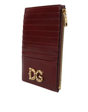 Load image into Gallery viewer, Dolce &amp; Gabbana Maroon Leather DG Amore Zip Card Holder Wallet
