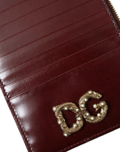 Load image into Gallery viewer, Dolce &amp; Gabbana Maroon Leather DG Amore Zip Card Holder Wallet
