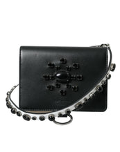 Load image into Gallery viewer, Dolce &amp; Gabbana Black White Leather Crystal Embellished Cardholder Wallet
