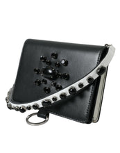 Load image into Gallery viewer, Dolce &amp; Gabbana Black White Leather Crystal Embellished Cardholder Wallet
