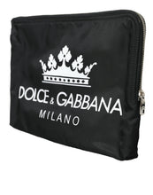 Load image into Gallery viewer, Dolce &amp; Gabbana Black DG Milano Print Nylon Pouch Clutch Bags
