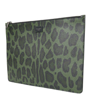 Load image into Gallery viewer, Dolce &amp; Gabbana Green Logo Patch Leopard Leather Clutch Bag
