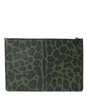 Load image into Gallery viewer, Dolce &amp; Gabbana Green Logo Patch Leopard Leather Clutch Bag
