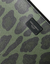 Load image into Gallery viewer, Dolce &amp; Gabbana Green Logo Patch Leopard Leather Clutch Bag
