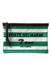 Load image into Gallery viewer, Dolce &amp; Gabbana White Green Stripes Cotton Printed Clutch Bag
