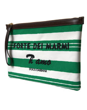 Load image into Gallery viewer, Dolce &amp; Gabbana White Green Stripes Cotton Printed Clutch Bag
