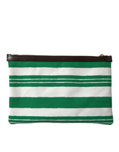 Load image into Gallery viewer, Dolce &amp; Gabbana White Green Stripes Cotton Printed Clutch Bag
