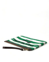 Load image into Gallery viewer, Dolce &amp; Gabbana White Green Stripes Cotton Printed Clutch Bag
