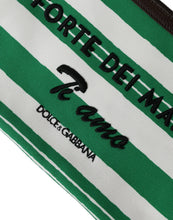 Load image into Gallery viewer, Dolce &amp; Gabbana White Green Stripes Cotton Printed Clutch Bag
