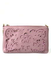 Load image into Gallery viewer, Dolce &amp; Gabbana Pink Floral Embroidered Leather Chain Clutch Bag
