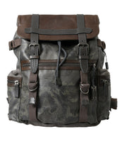 Load image into Gallery viewer, Dolce &amp; Gabbana Green Brown Baroque Canvas Leather Rucksack Backpack Bag
