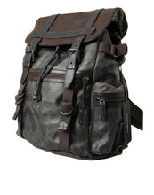 Load image into Gallery viewer, Dolce &amp; Gabbana Green Brown Baroque Canvas Leather Rucksack Backpack Bag
